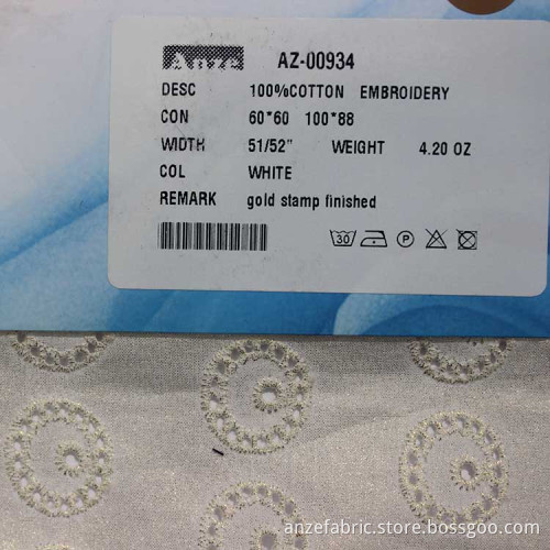 white Embroidery Fabric cotton embroidery fabric with hole